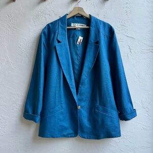 Blue unstructured, oversized, single button Blazer with Gold Button